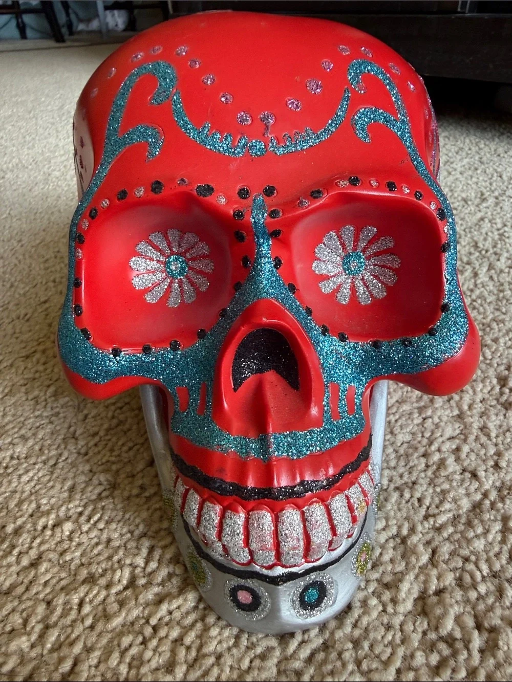 Christopher Radko Red Skull Day of the Dead with Glitter Paint Accents Halloween